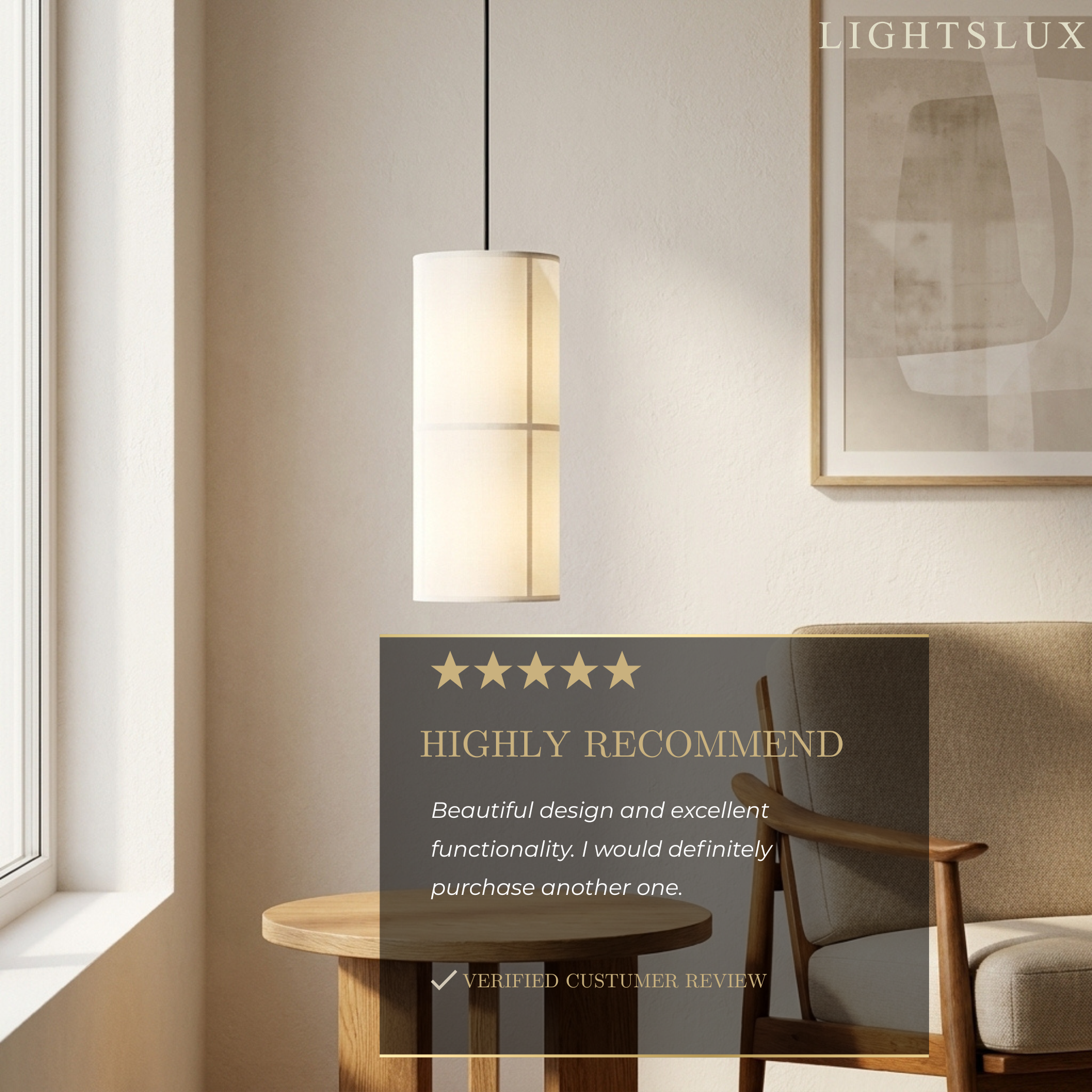 Modern Pendant Light — White Metal & Fabric Cylinder for Living Room - Flindria