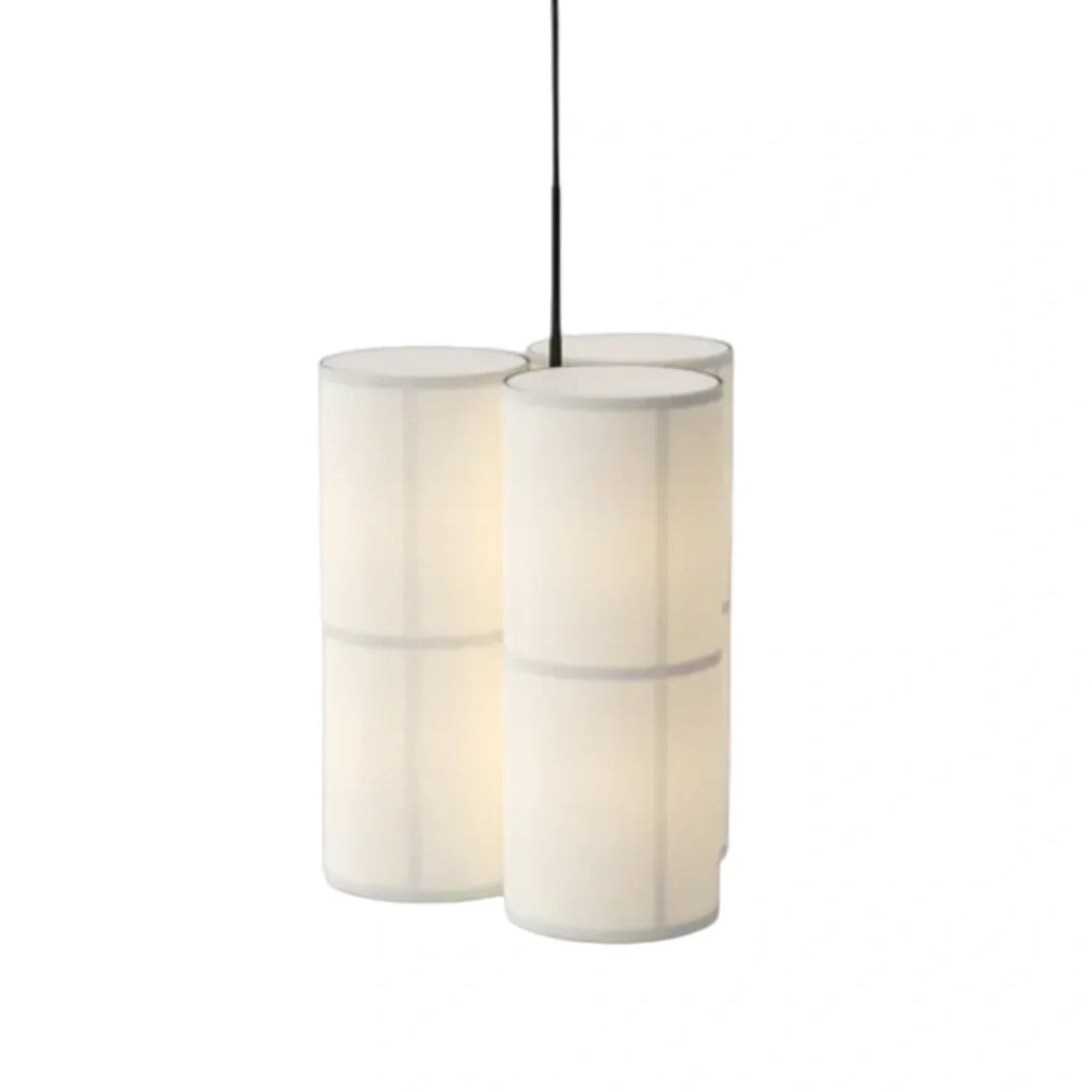 Modern Pendant Light — White Metal & Fabric Cylinder for Living Room - Flindria