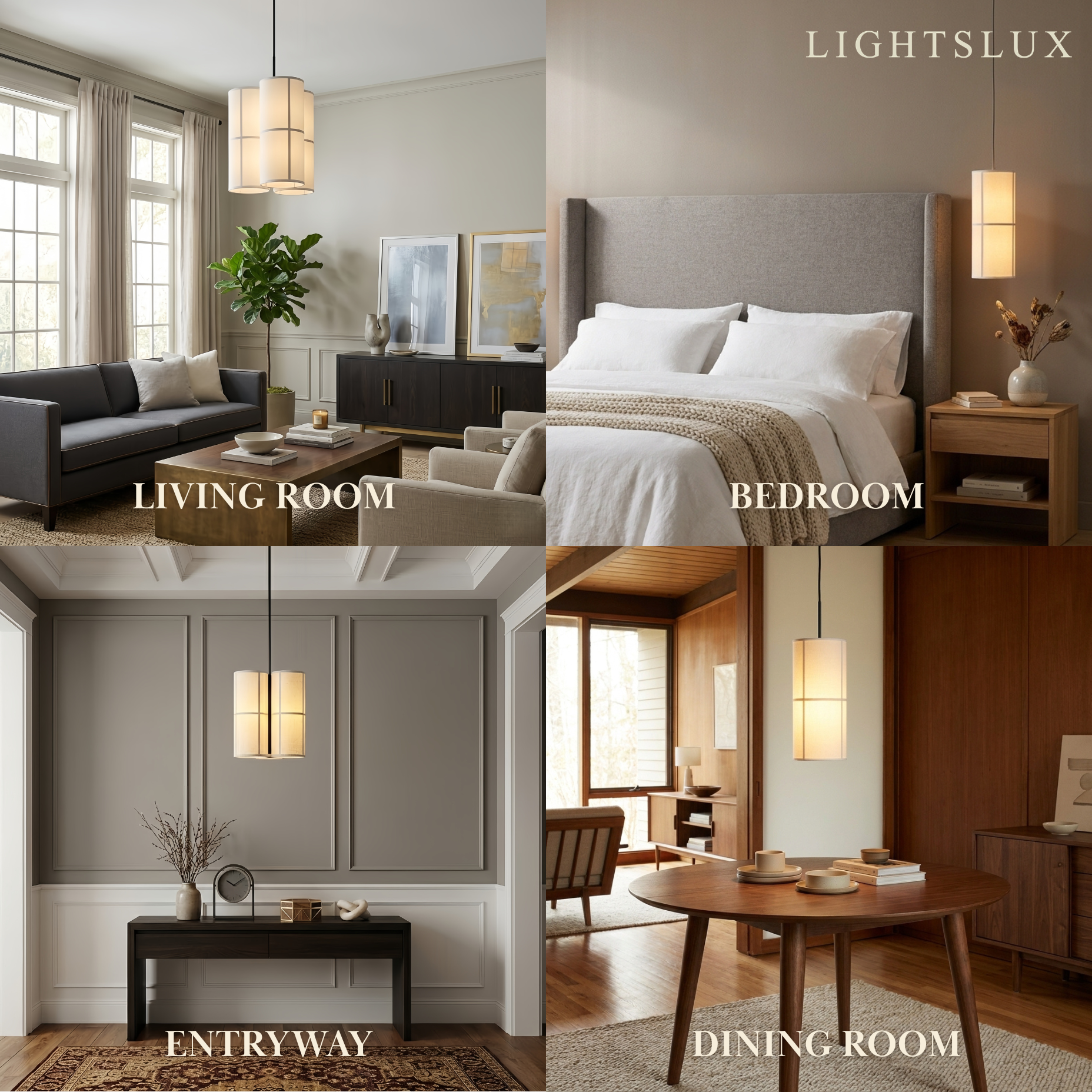 Modern Pendant Light — White Metal & Fabric Cylinder for Living Room - Flindria