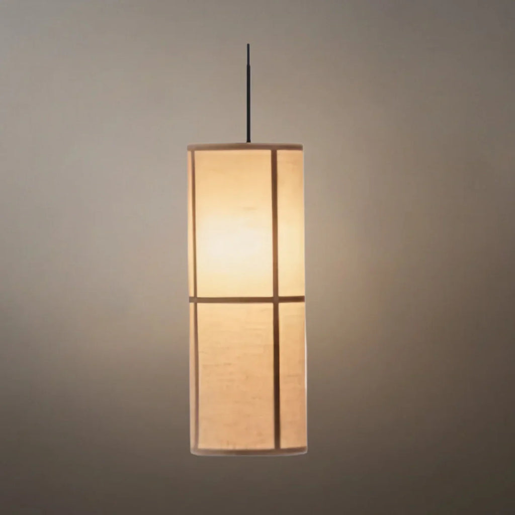 Modern Pendant Light — White Metal & Fabric Cylinder for Living Room - Flindria