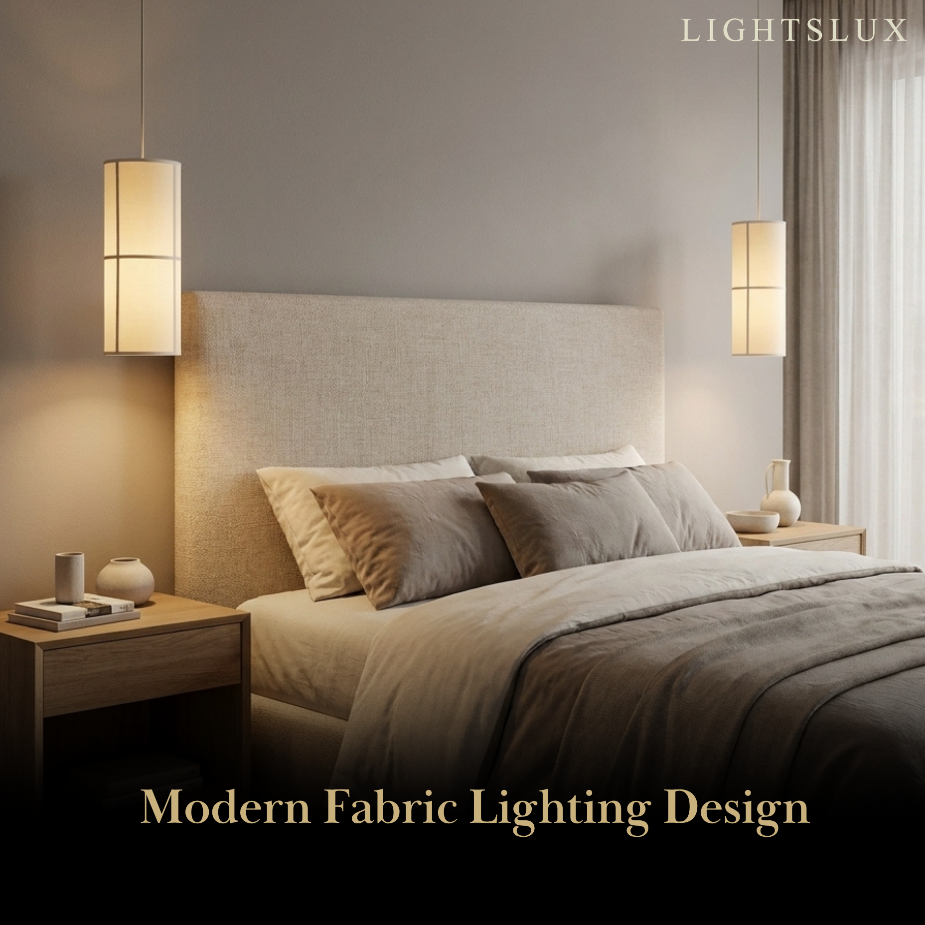 Modern Pendant Light — White Metal & Fabric Cylinder for Living Room - Flindria