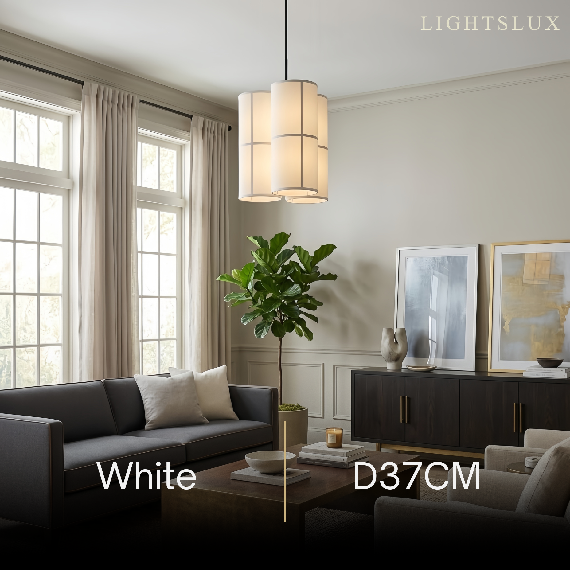 Modern Pendant Light — White Metal & Fabric Cylinder for Living Room - Flindria