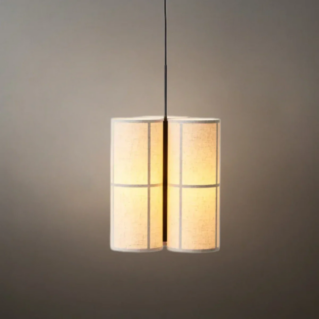 Modern Pendant Light — White Metal & Fabric Cylinder for Living Room - Flindria