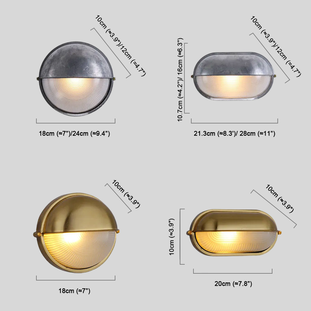 Lámpara de pared exterior redonda moderna - Metal impermeable plateado/dorado para patio - Flindria
