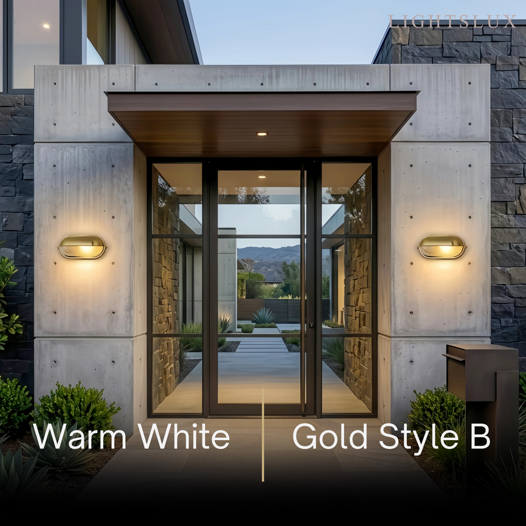Lámpara de pared exterior redonda moderna - Metal impermeable plateado/dorado para patio - Flindria
