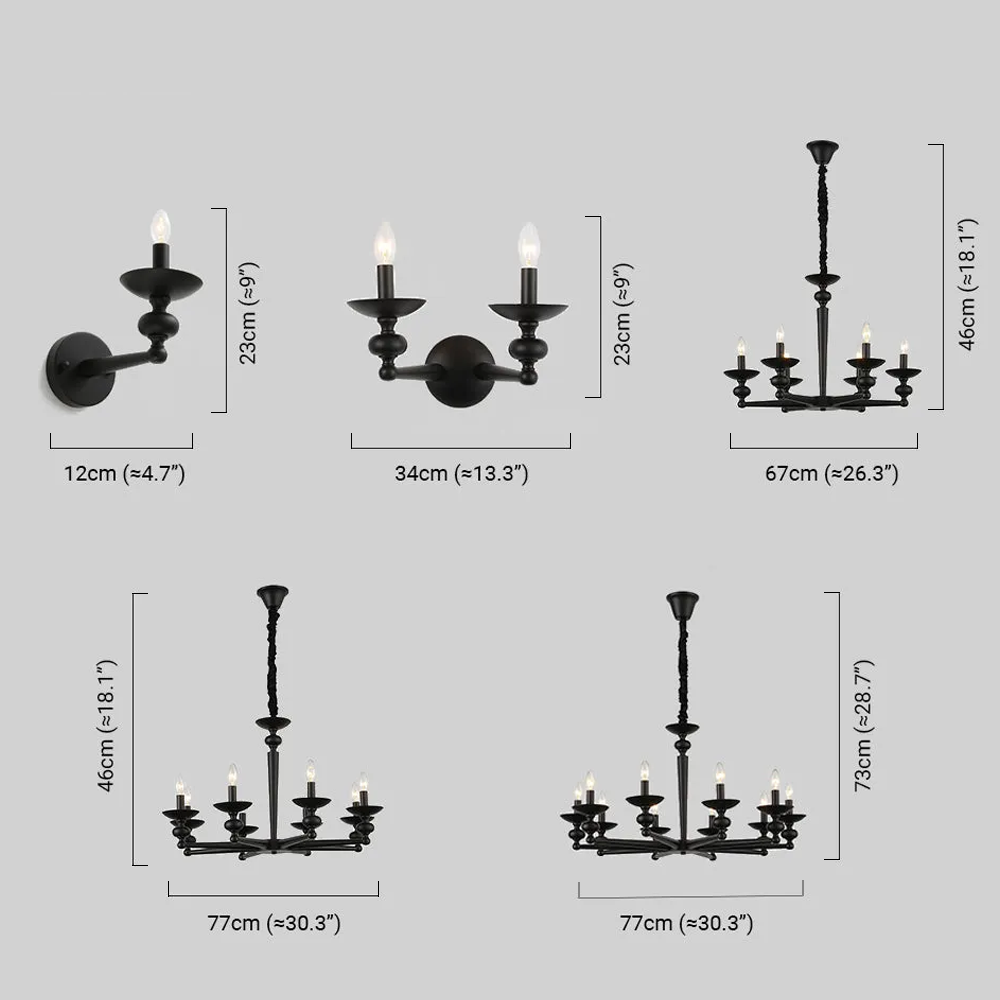 Candelabro vintage negro - Lámpara convertible de pared/colgante con vidrio para comedor - Flindria