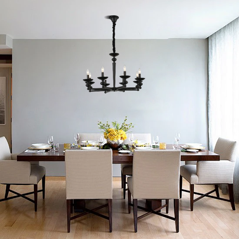 Vintage Black Chandelier - Convertible Wall/Pendant Light with Glass Dining Room - Flindria