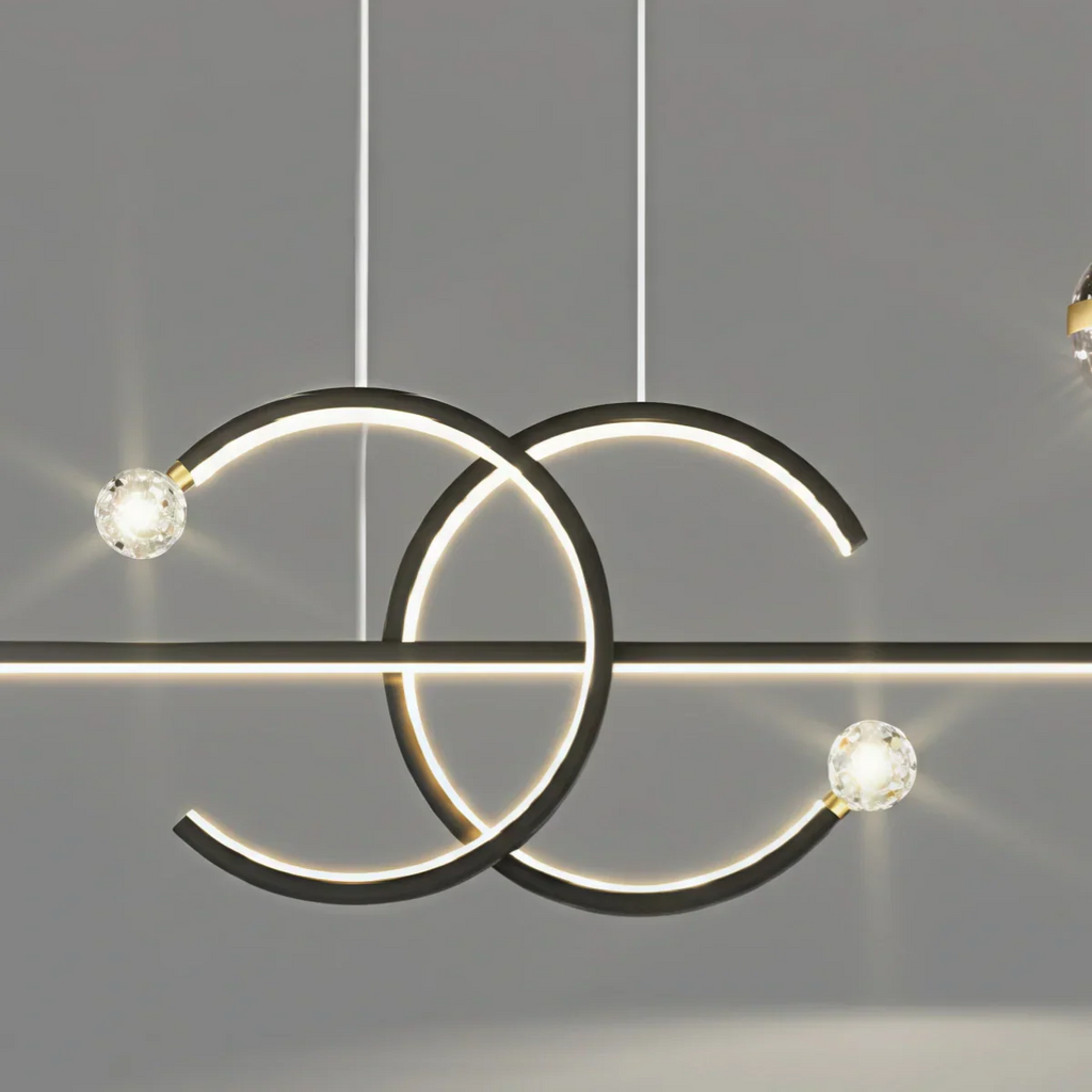 Lámpara colgante de globo moderna - Metal negro/dorado y vidrio para comedor - Flindria
