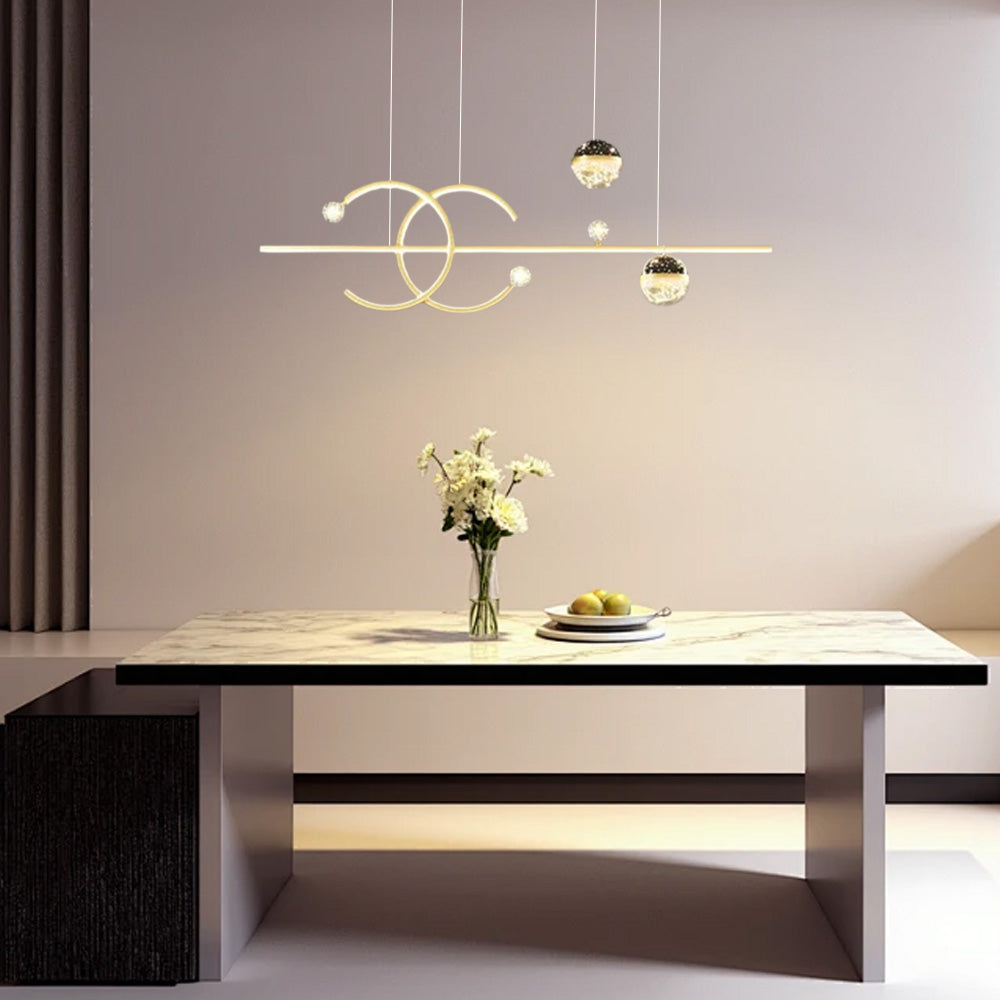 Lámpara colgante de globo moderna - Metal negro/dorado y vidrio para comedor - Flindria