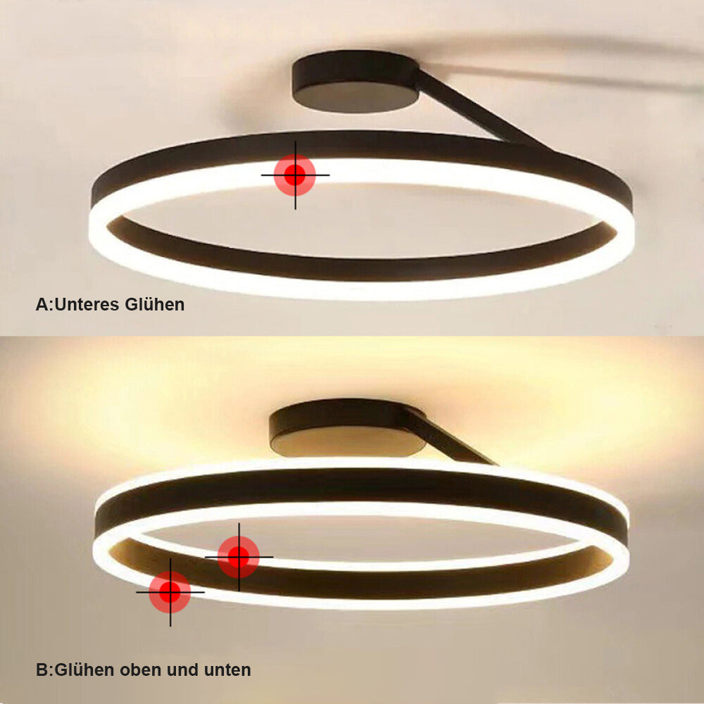 50cm調光式LEDリングシーリングライト、金属・アクリル製、ブラック＆ホワイト
