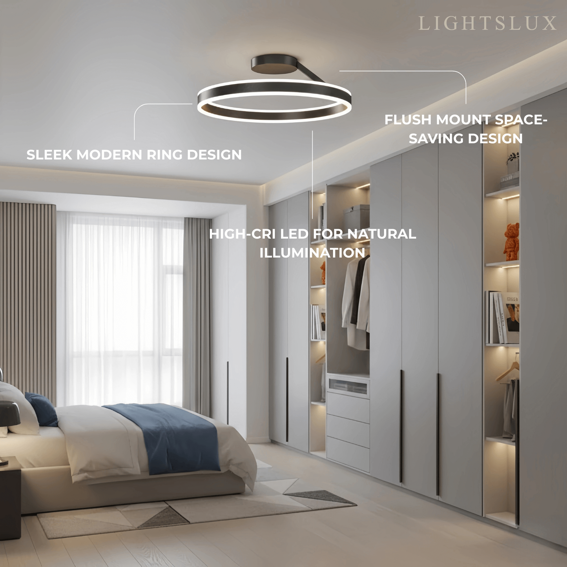 Modern Circular Flush Mount Ceiling Light – Black/White for Bedroom - Flindria