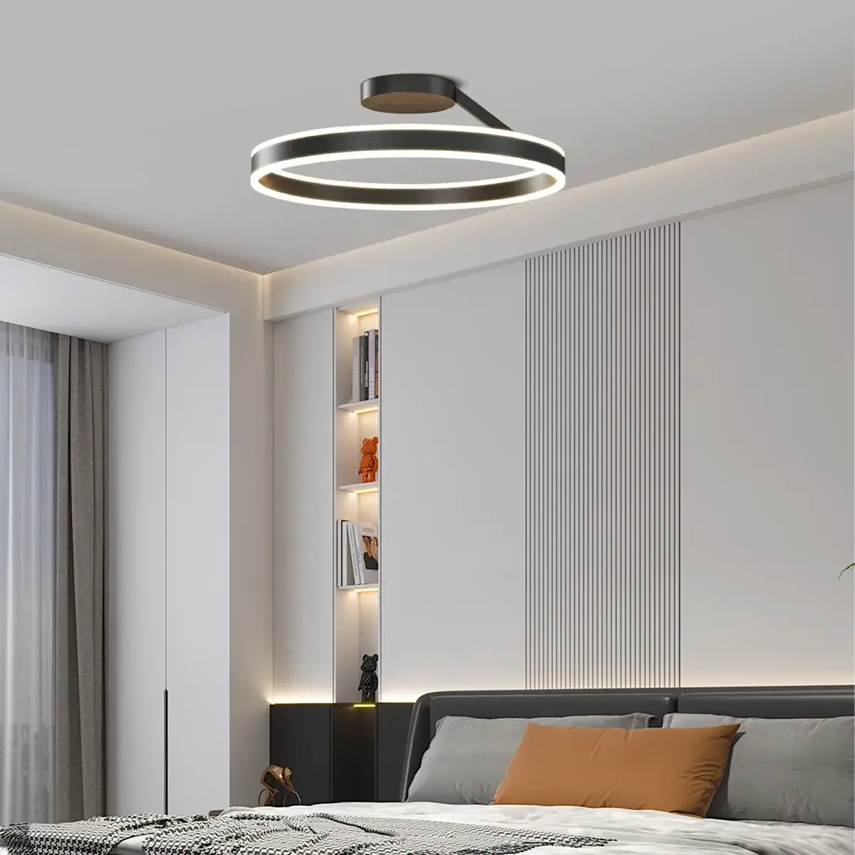 Modern Circular Flush Mount Ceiling Light – Black/White for Bedroom - Flindria