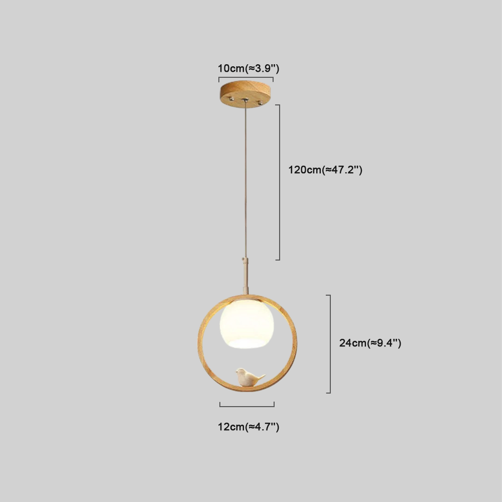 Modern Wood Pendant Light – Ring With Bird for Living/Dining Room - Flindria