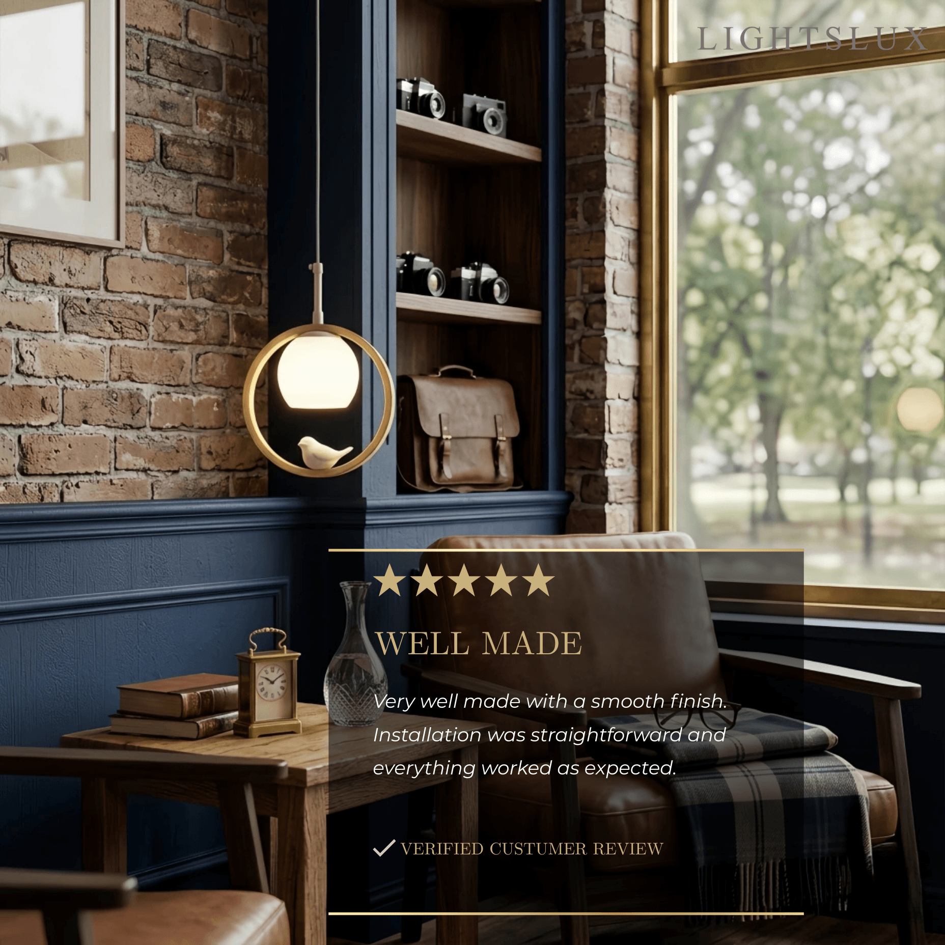 Modern Wood Pendant Light – Ring With Bird for Living/Dining Room - Flindria