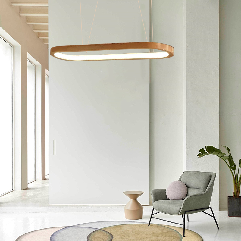 Minimalist Wooden Pendant Light - Oval LED Design for Living/Dining Room - Flindria