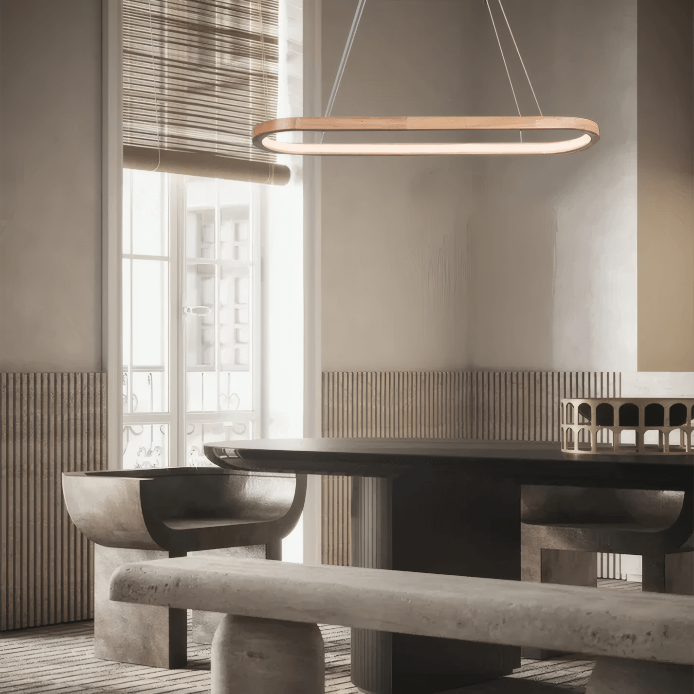 Minimalist Wooden Pendant Light - Oval LED Design for Living/Dining Room - Flindria
