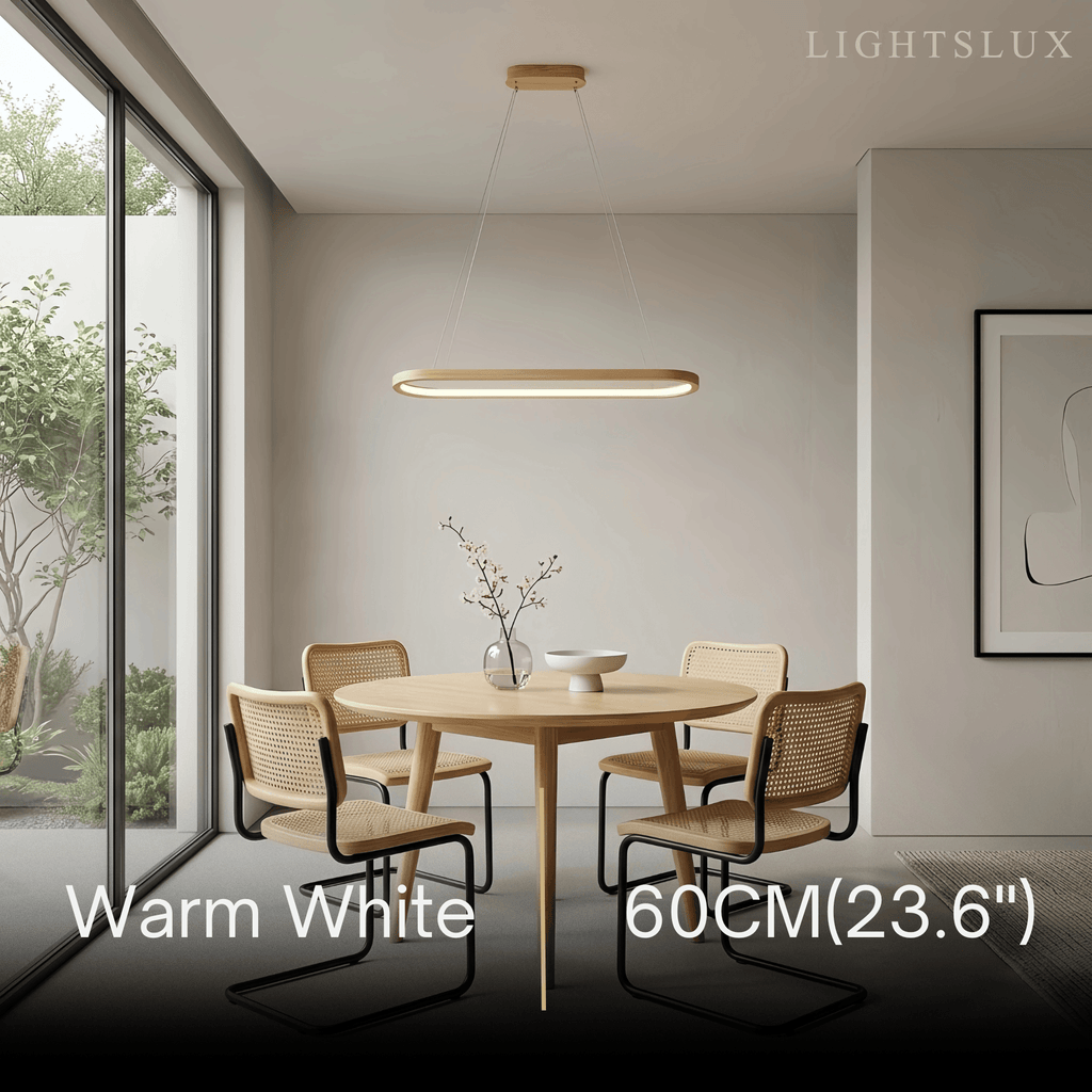 Minimalist Wooden Pendant Light - Oval LED Design for Living/Dining Room - Flindria