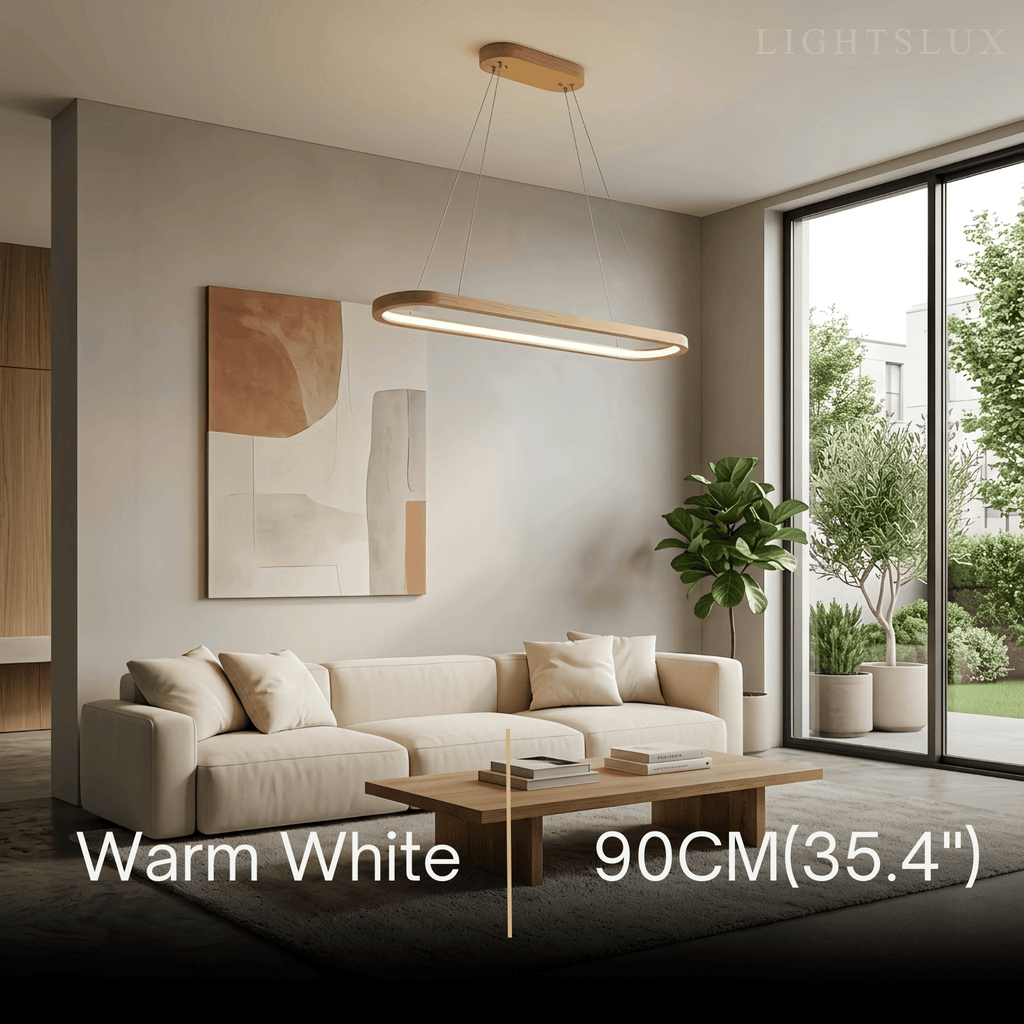 Minimalist Wooden Pendant Light - Oval LED Design for Living/Dining Room - Flindria