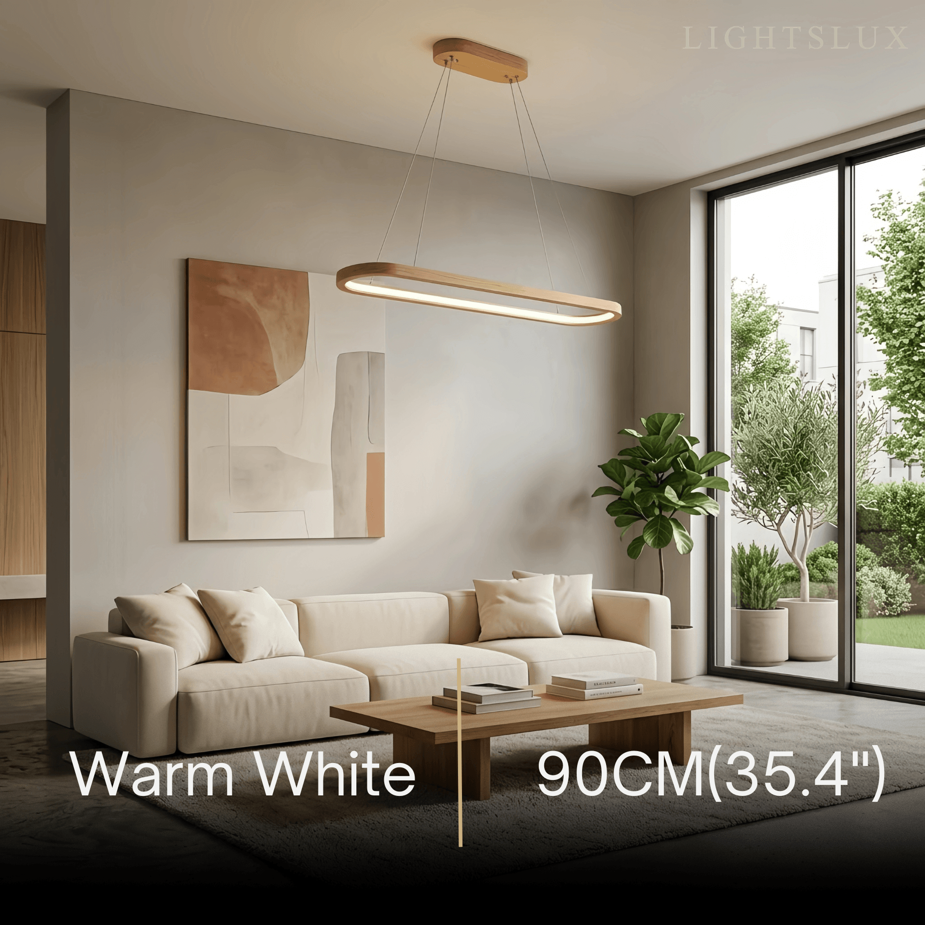 Minimalist Wooden Pendant Light - Oval LED Design for Living/Dining Room - Flindria