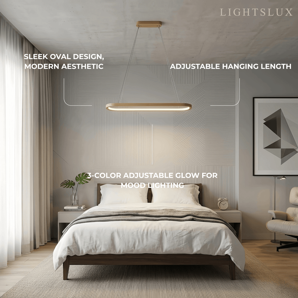 Minimalist Wooden Pendant Light - Oval LED Design for Living/Dining Room - Flindria