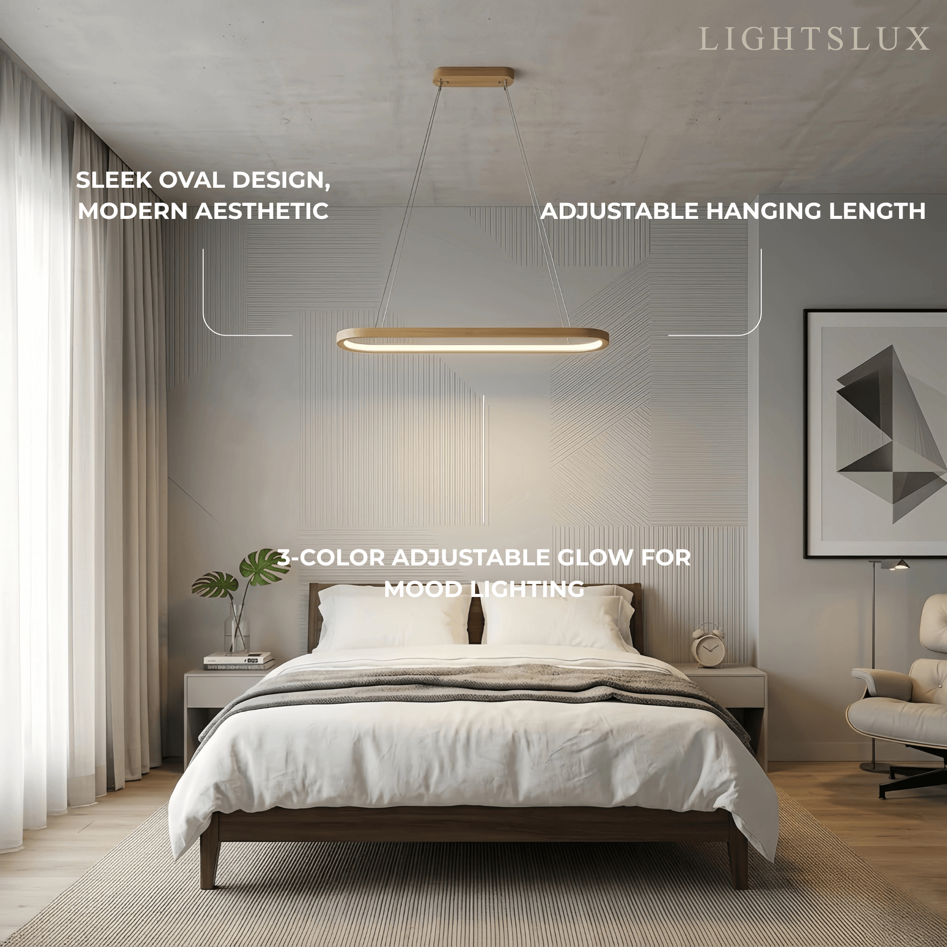 Minimalist Wooden Pendant Light - Oval LED Design for Living/Dining Room - Flindria