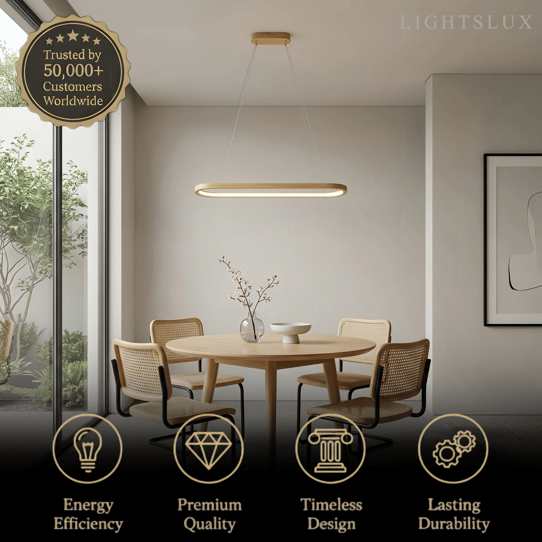 Minimalist Wooden Pendant Light - Oval LED Design for Living/Dining Room - Flindria