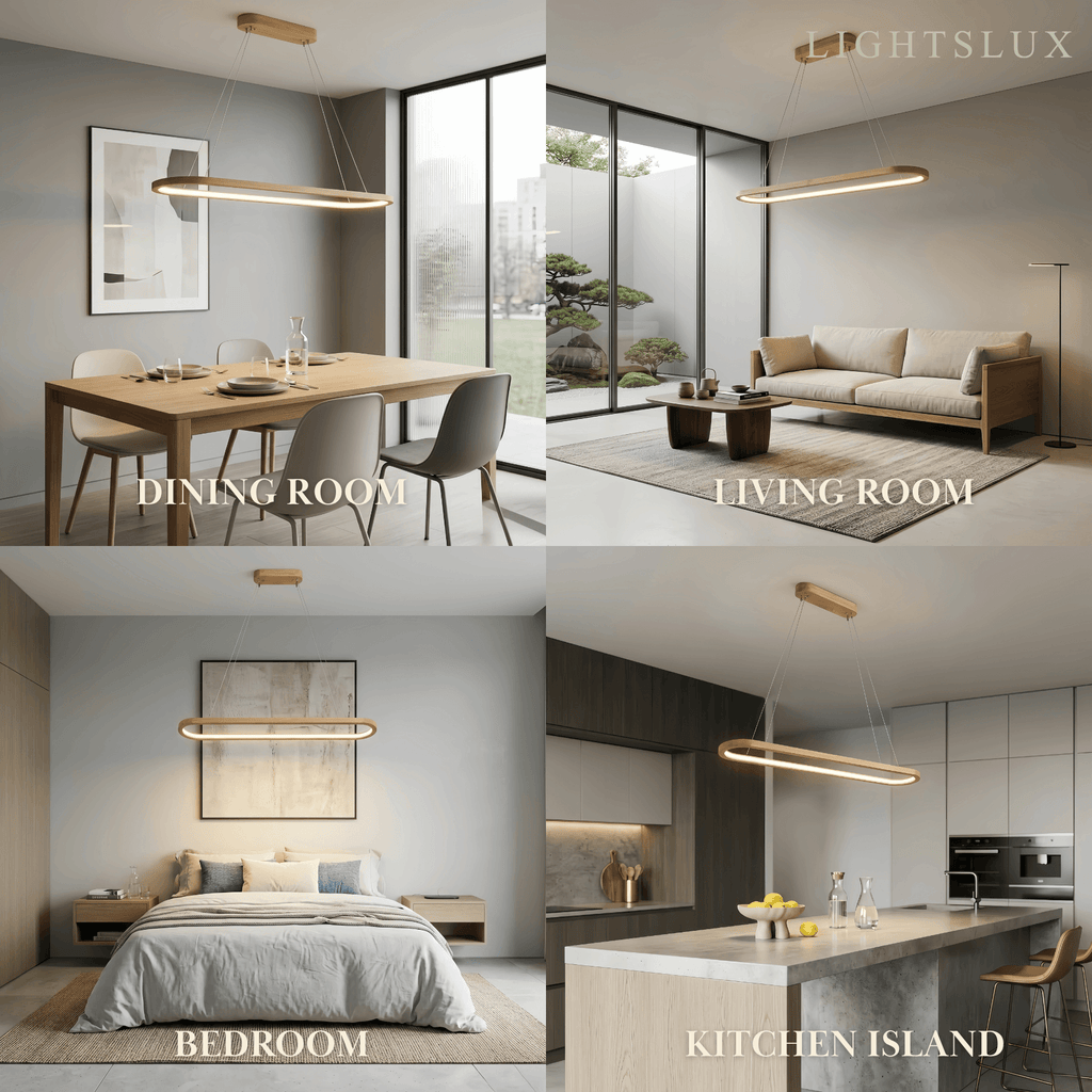 Minimalist Wooden Pendant Light - Oval LED Design for Living/Dining Room - Flindria