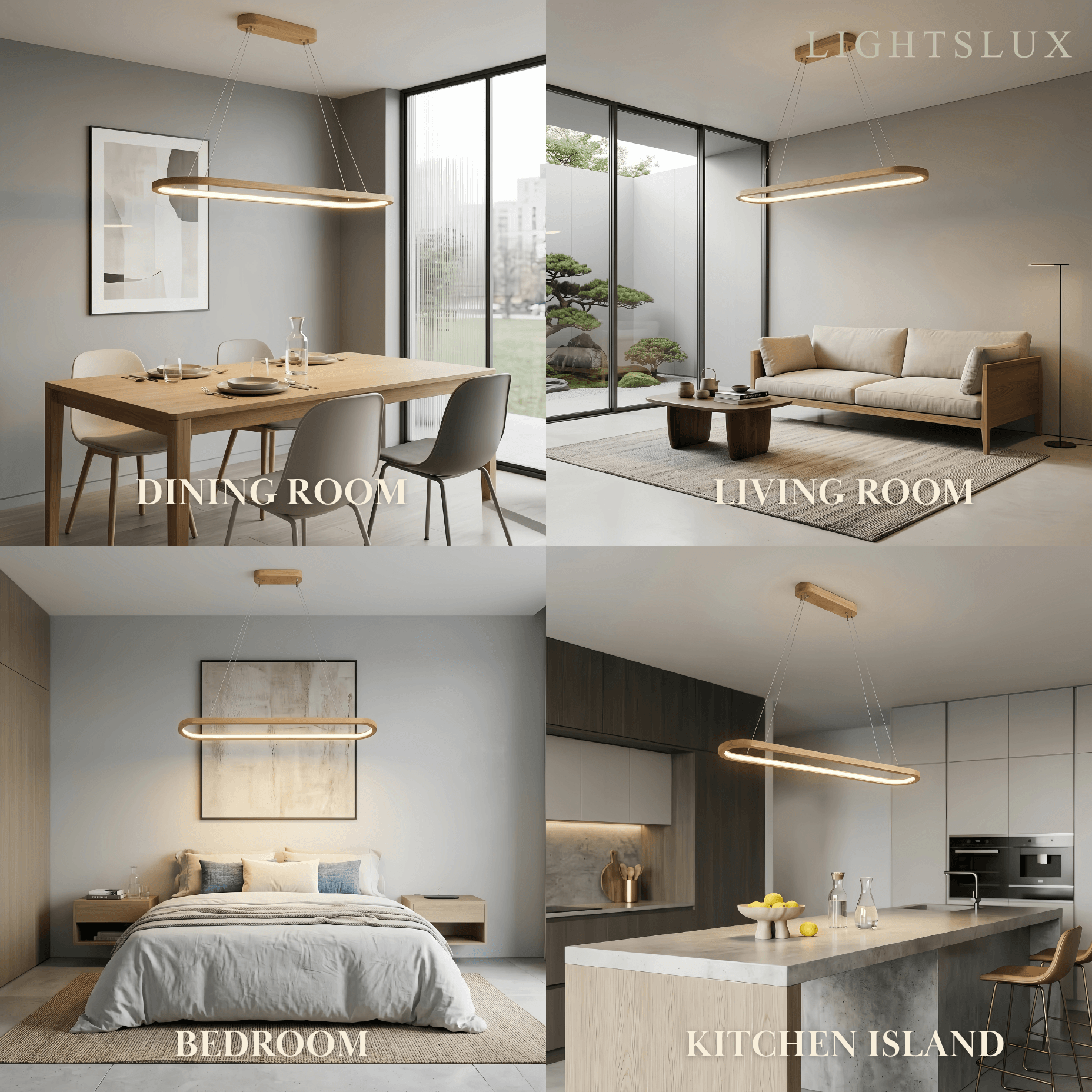Minimalist Wooden Pendant Light - Oval LED Design for Living/Dining Room - Flindria