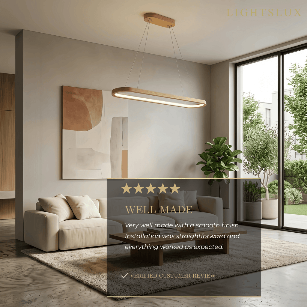 Minimalist Wooden Pendant Light - Oval LED Design for Living/Dining Room - Flindria