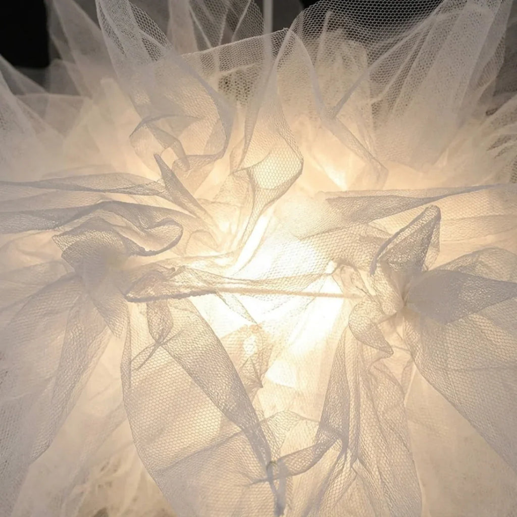 Art Deco Pendant Light – White Metal Floral with Organza Shade for Bedroom - Flindria