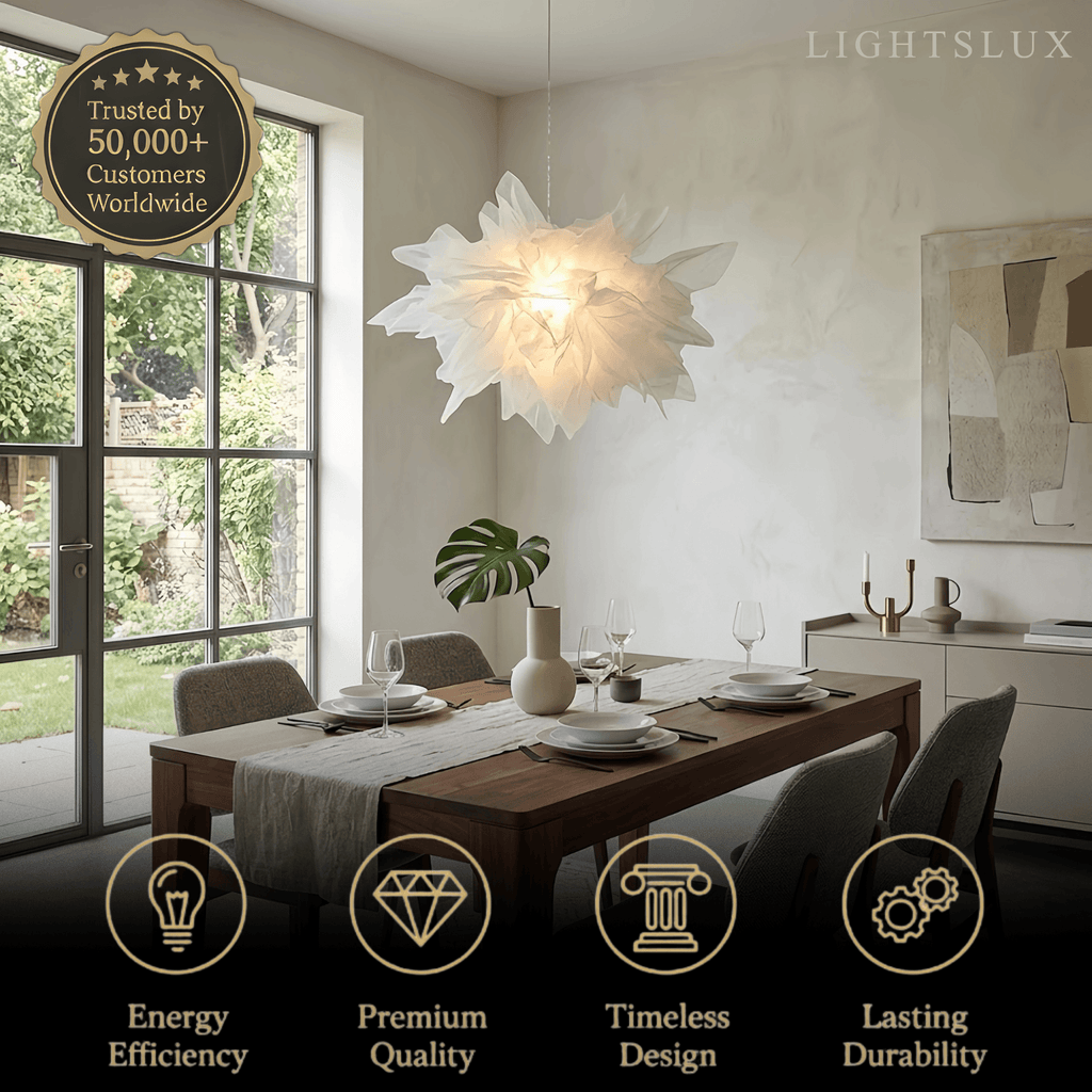 Art Deco Pendant Light – White Metal Floral with Organza Shade for Bedroom - Flindria