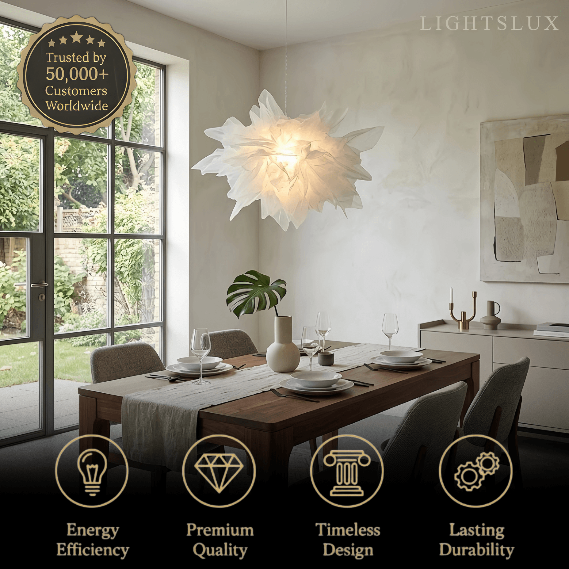 Art Deco Pendant Light – White Metal Floral with Organza Shade for Bedroom - Flindria