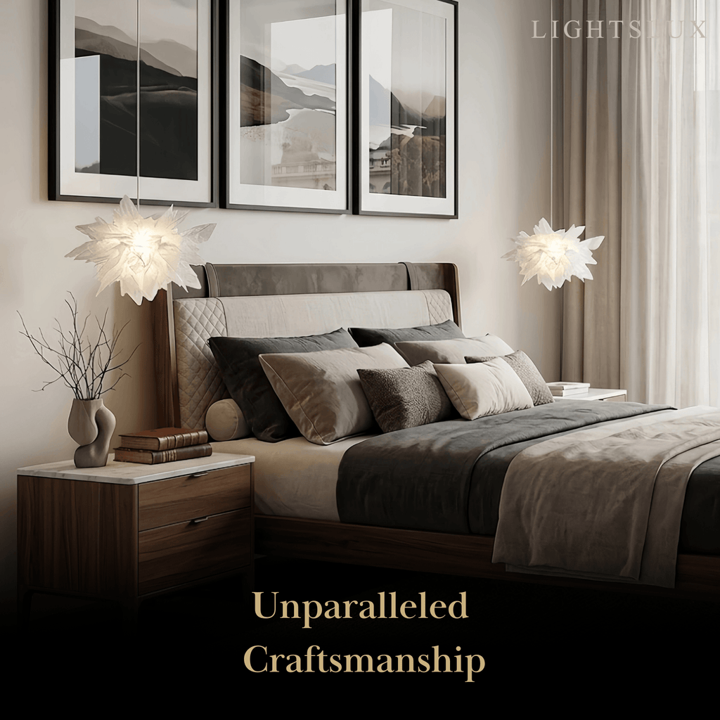 Art Deco Pendant Light – White Metal Floral with Organza Shade for Bedroom - Flindria