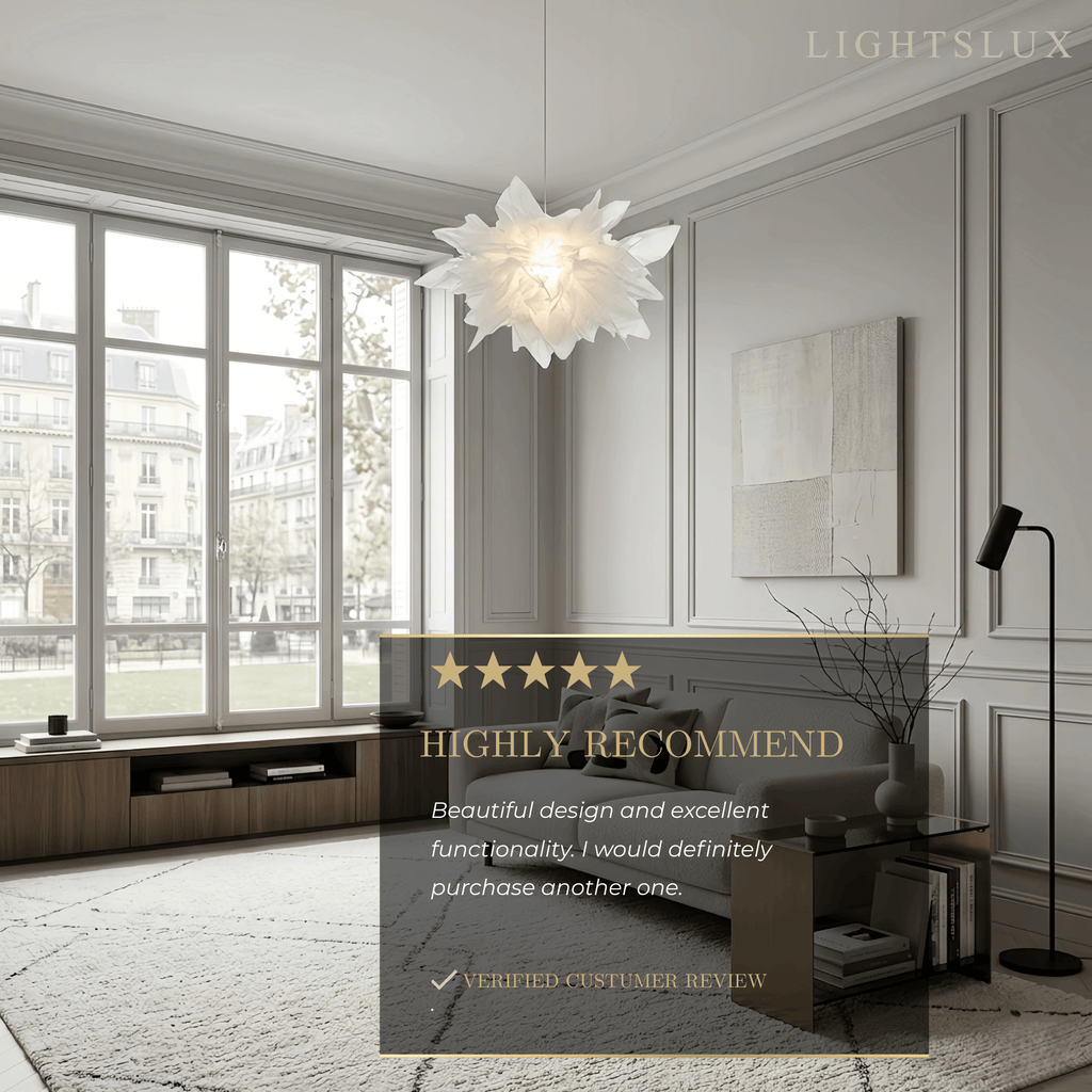 Art Deco Pendant Light – White Metal Floral with Organza Shade for Bedroom - Flindria