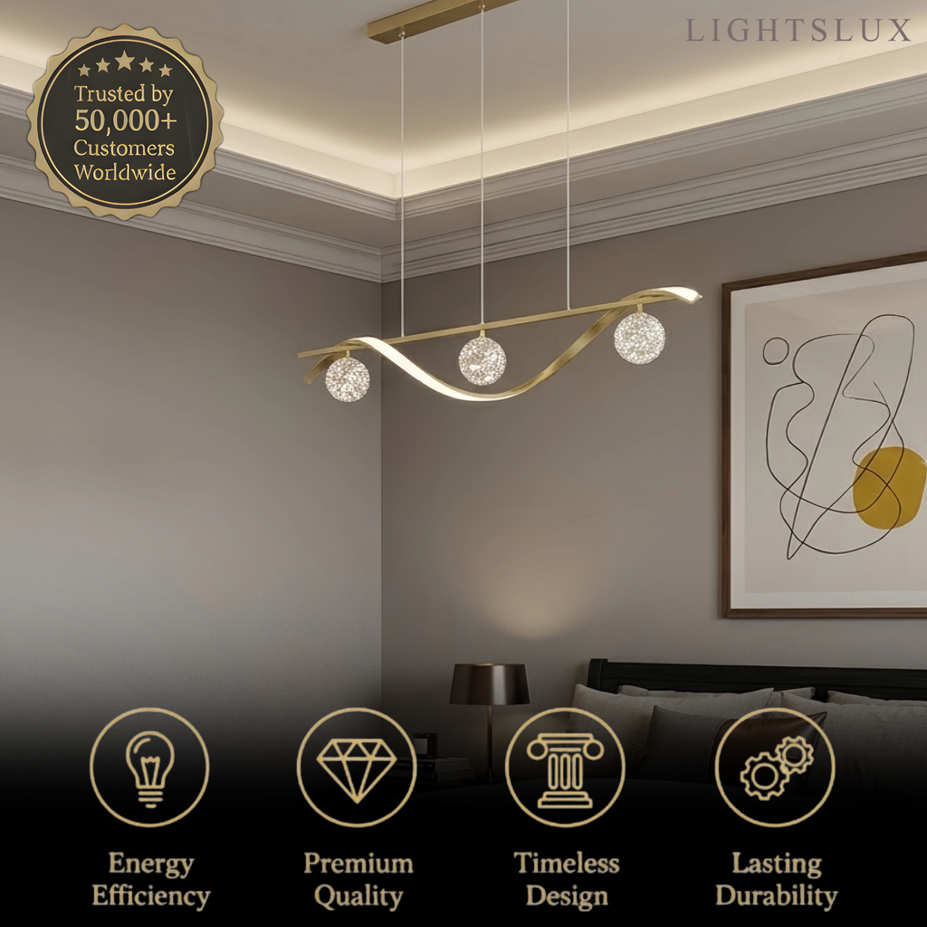 Modern Pendant Light - Black/Gold Metal/Glass for Dining Room - Flindria