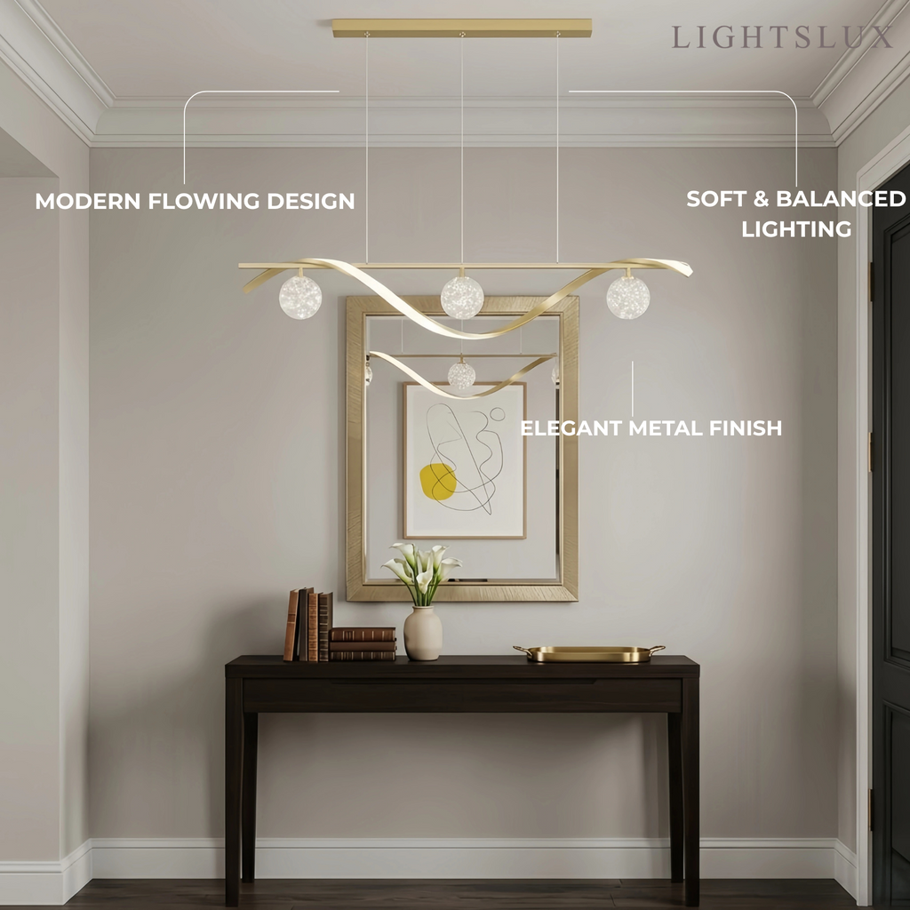 Modern Pendant Light - Black/Gold Metal/Glass for Dining Room - Flindria