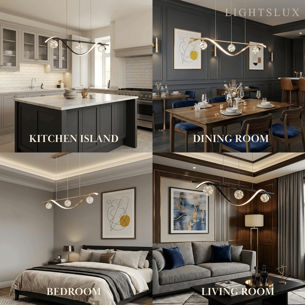 Modern Pendant Light - Black/Gold Metal/Glass for Dining Room - Flindria