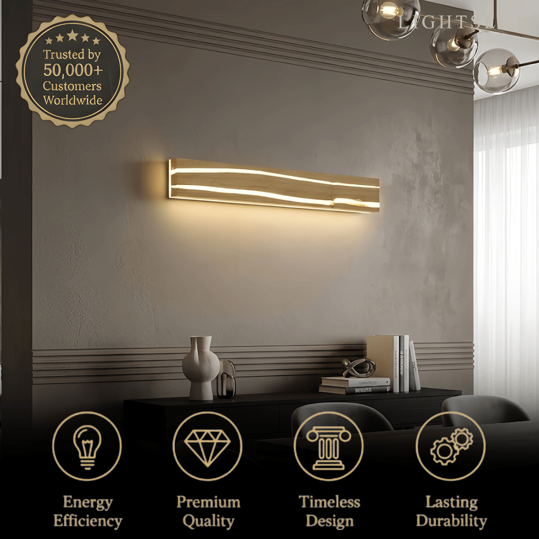 Modern LED Wall Lamp - Wood & Metal Linear Rectangle for Bedroom - Flindria