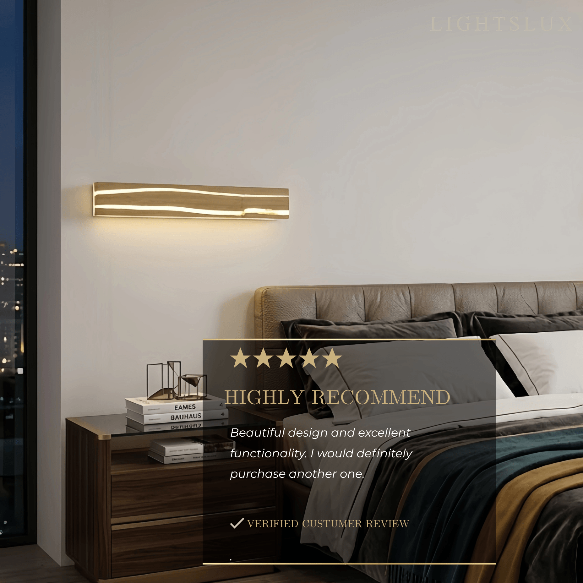 Modern LED Wall Lamp - Wood & Metal Linear Rectangle for Bedroom - Flindria