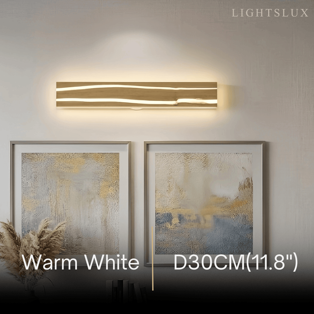 Modern LED Wall Lamp - Wood & Metal Linear Rectangle for Bedroom - Flindria