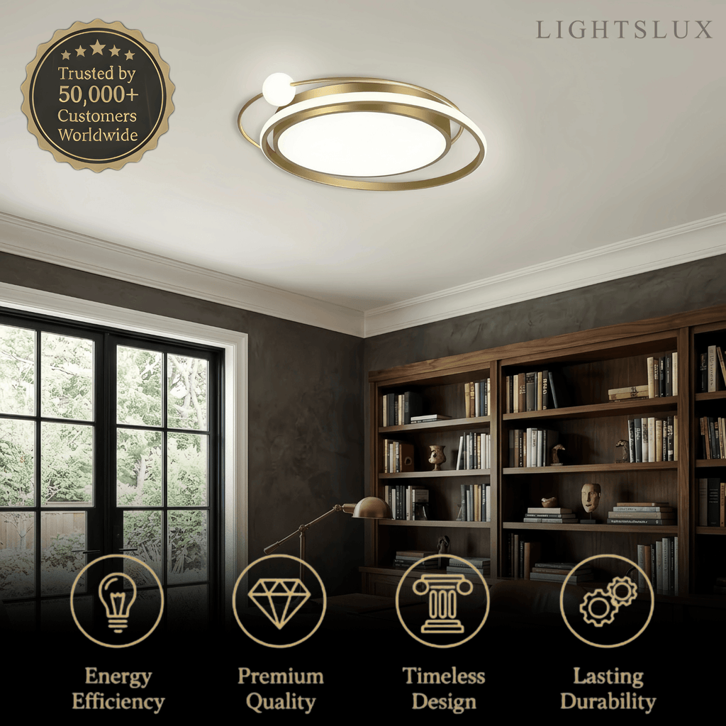 Modern Planet Ceiling Light - Black/Gold Metal for Living Room - Flindria