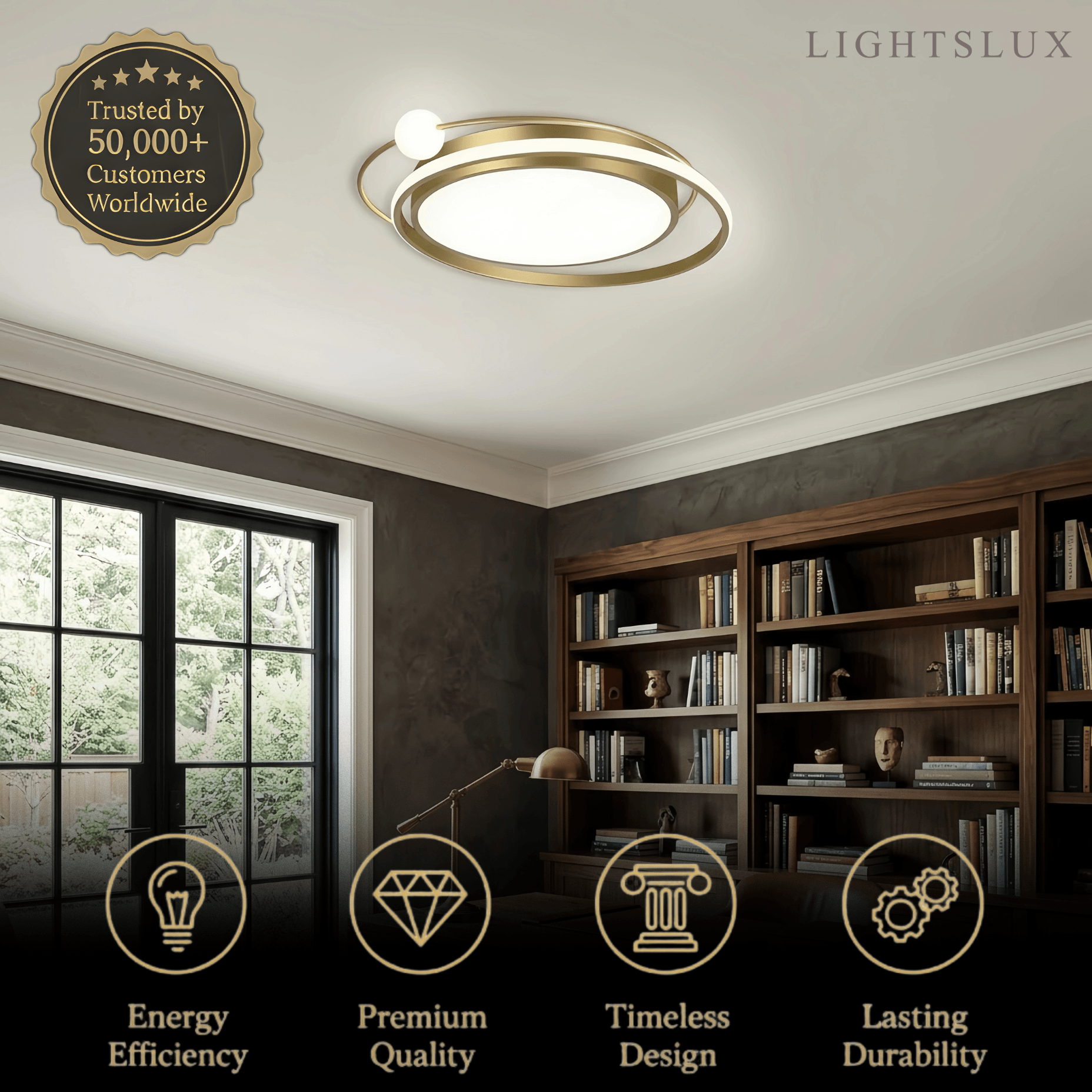 Modern Planet Ceiling Light - Black/Gold Metal for Living Room - Flindria