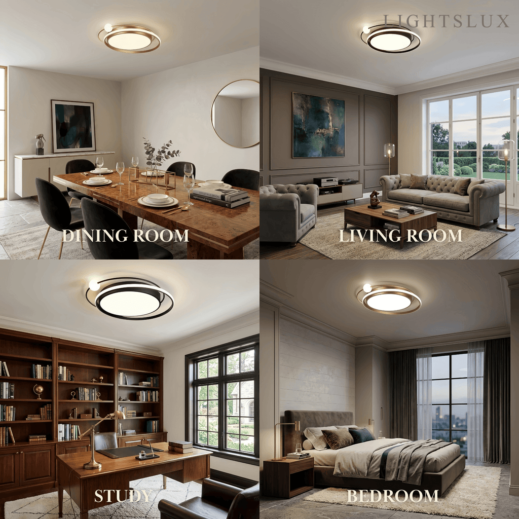Modern Planet Ceiling Light - Black/Gold Metal for Living Room - Flindria
