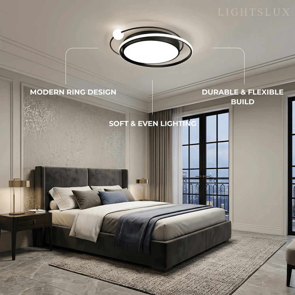 Modern Planet Ceiling Light - Black/Gold Metal for Living Room - Flindria