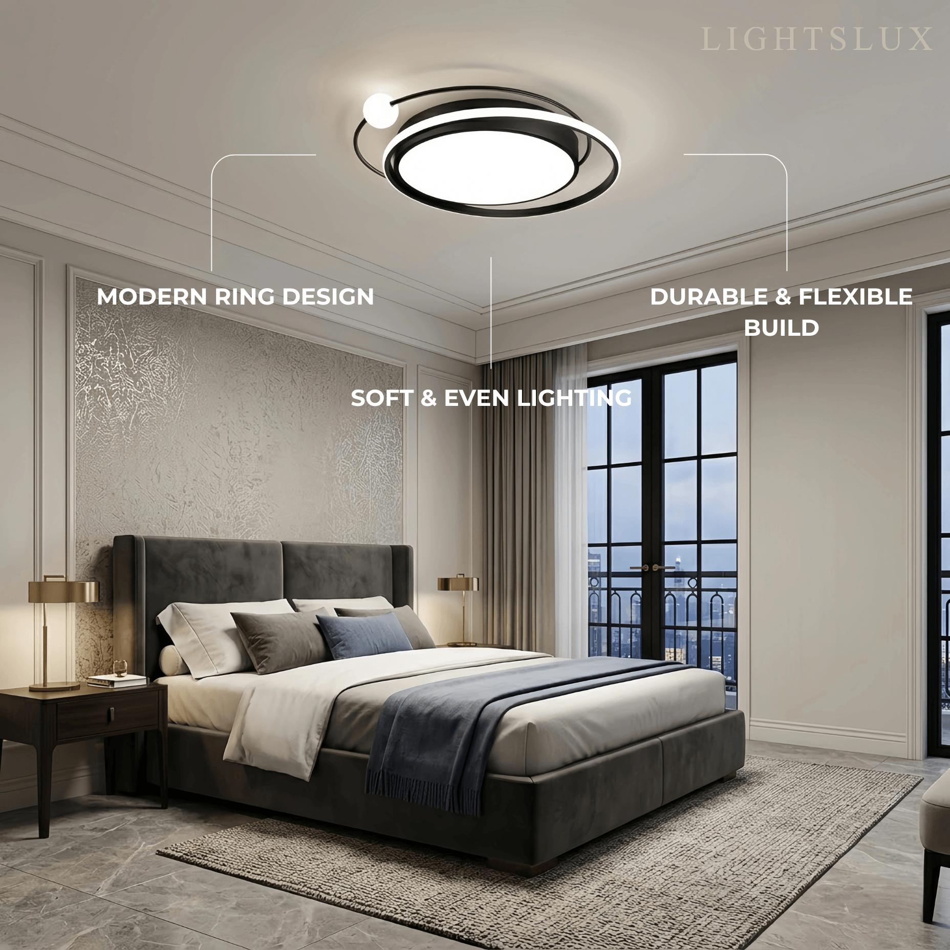 Modern Planet Ceiling Light - Black/Gold Metal for Living Room - Flindria