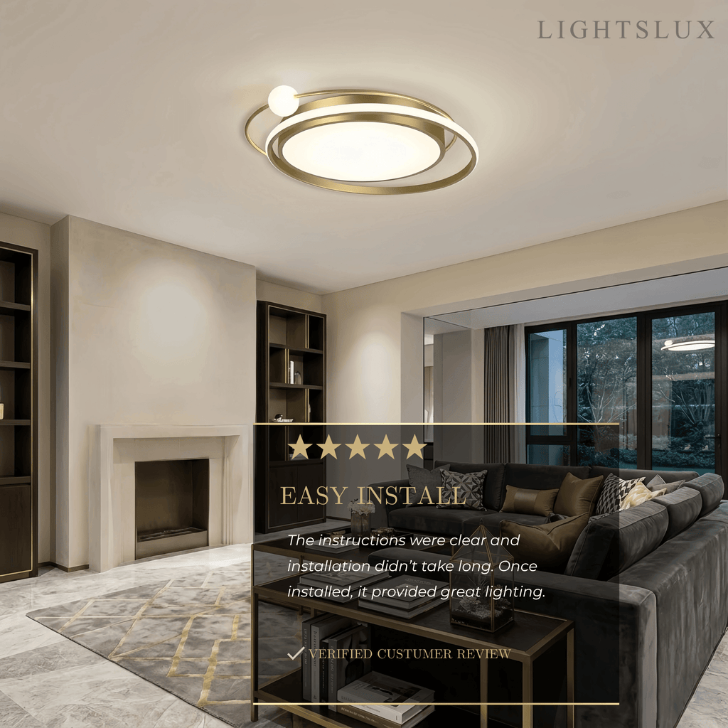 Modern Planet Ceiling Light - Black/Gold Metal for Living Room - Flindria