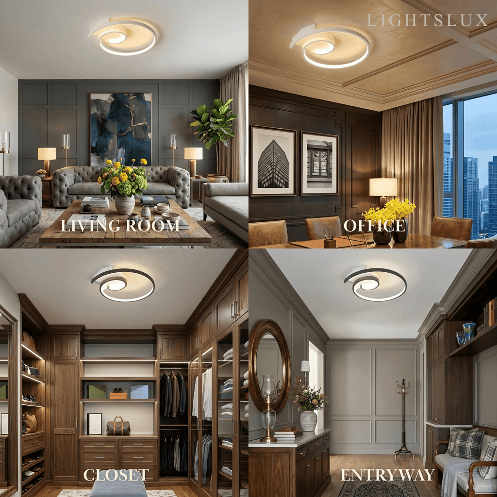 Spiral Ceiling Light - Modern Black-White/White Metal for Dining & Bedroom - Flindria