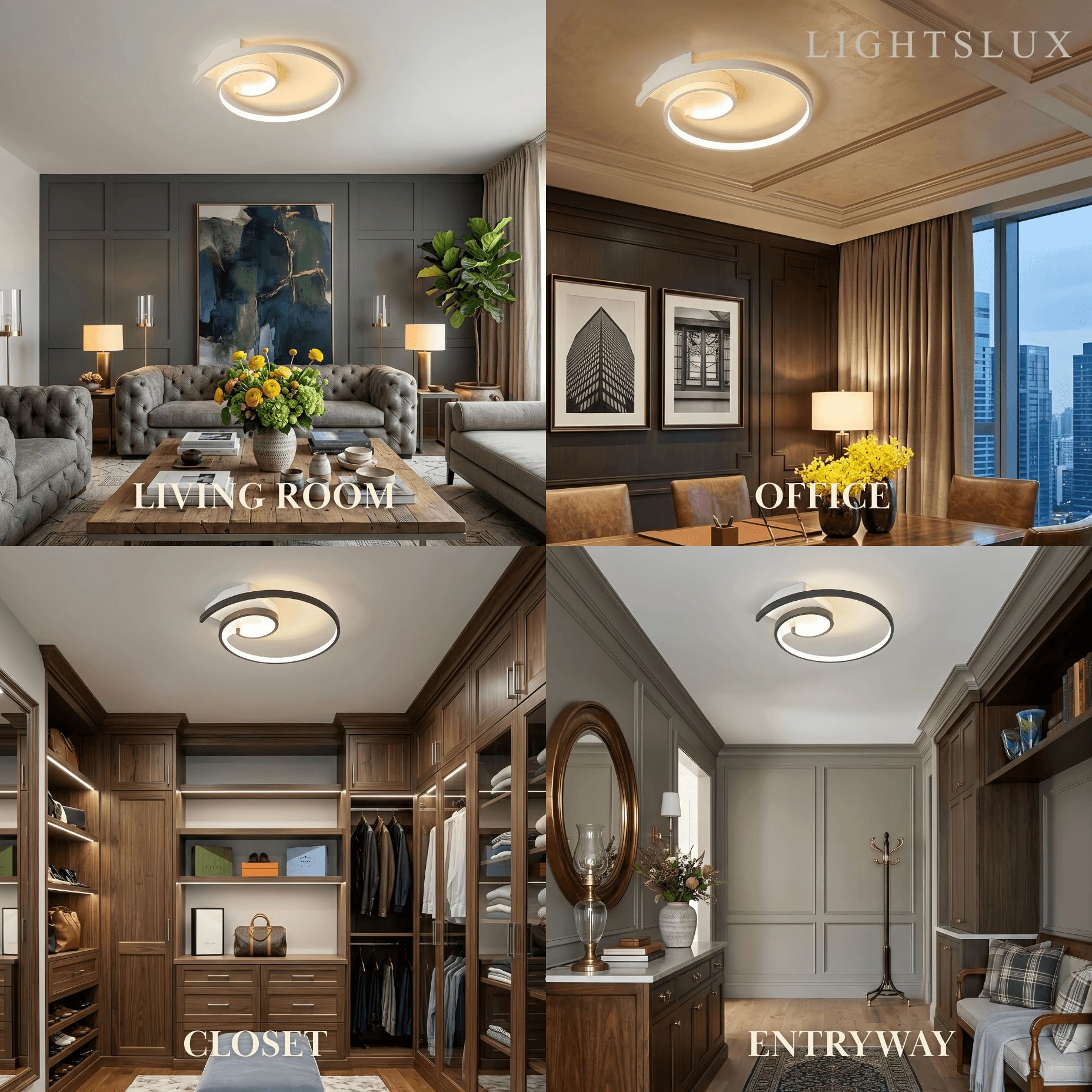 Spiral Ceiling Light - Modern Black-White/White Metal for Dining & Bedroom - Flindria