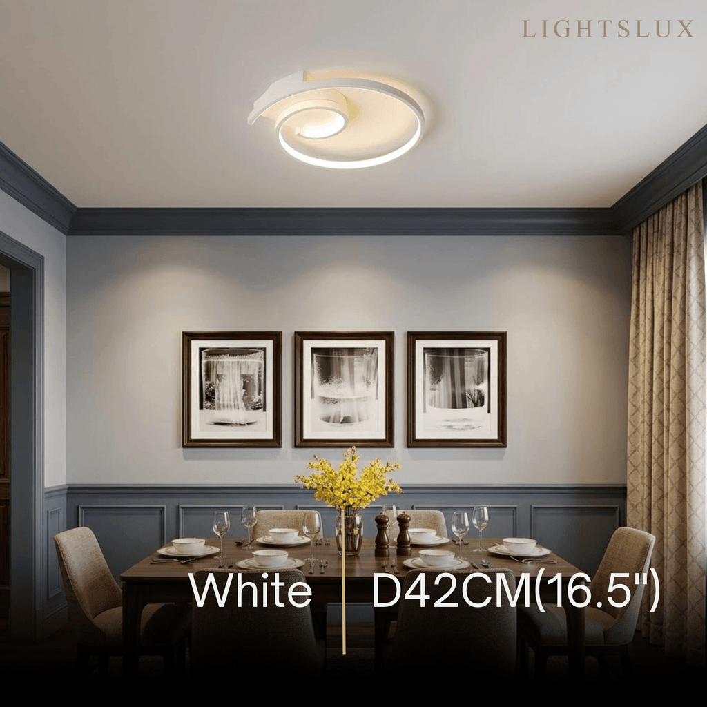 Spiral Ceiling Light - Modern Black-White/White Metal for Dining & Bedroom - Flindria