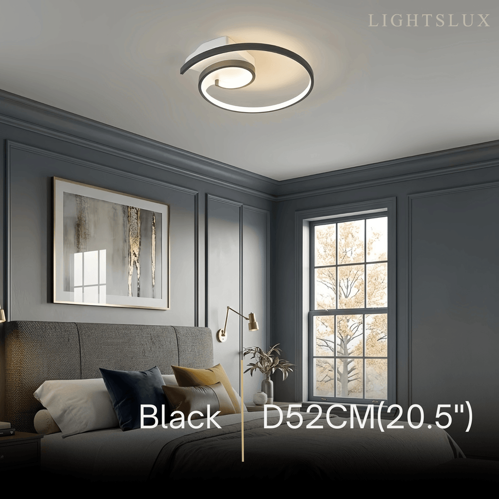 Spiral Ceiling Light - Modern Black-White/White Metal for Dining & Bedroom - Flindria